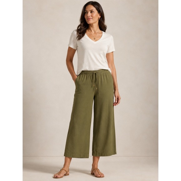 Lauren Ralph Lauren Pants - NWT Ralph Lauren Wide Leg Pants Women 10 Olive Green Cropped Boho Earthy Chic